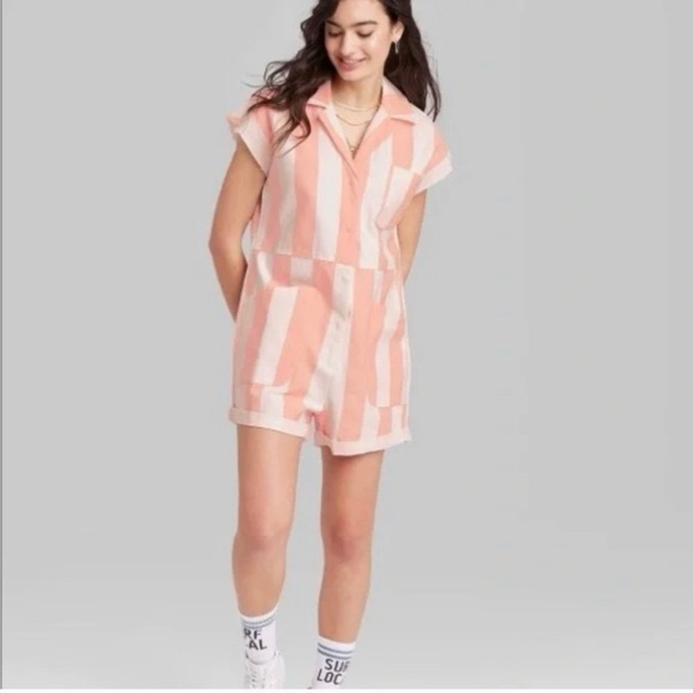 Ascot + Hart Pink and White Striped Romper - XXL